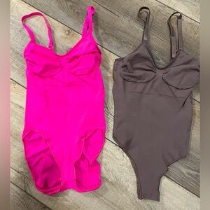 SKIMS Bodysuit Set - Flamingo Pink (Limited Edition Color) and Jasper Brown